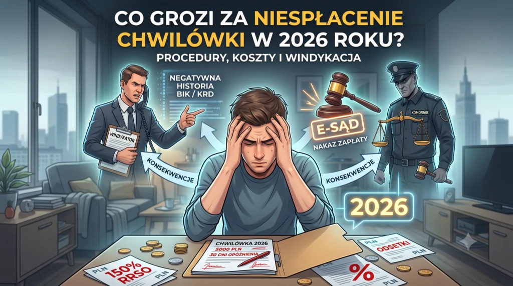 Co grozi za niespłacenie chwilówki w 2026? Windykacja, Sąd, Komornik